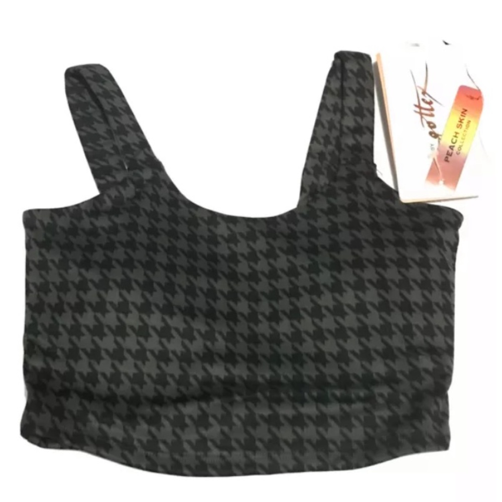 X by Gottex Tank Bra Sport Bra Houndstooth Pattern Back Cutout Gray Black XSmall